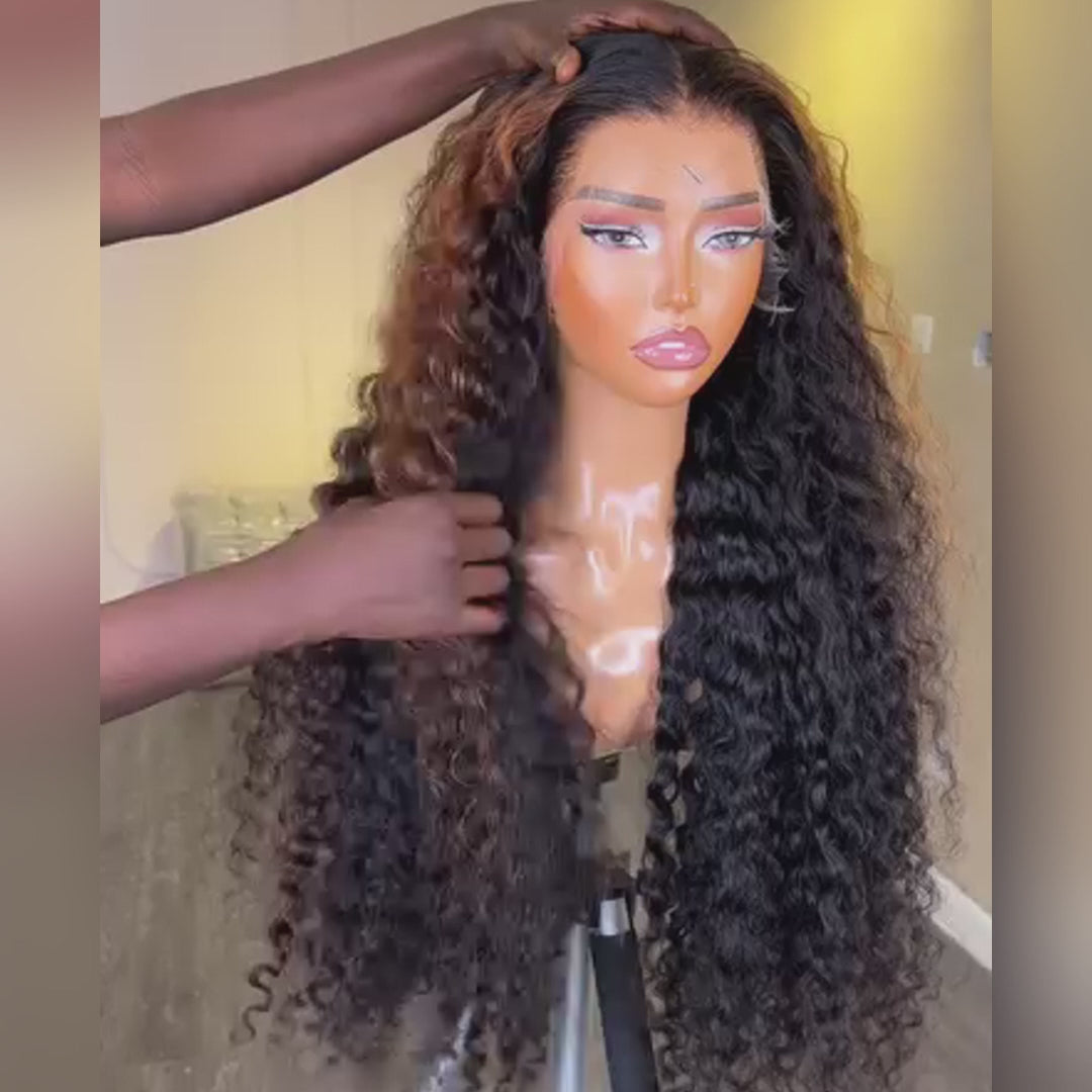 13x4 HD Lace Deep Wave Glueless Wig Highlight Light Brown 250% Density Human Hair