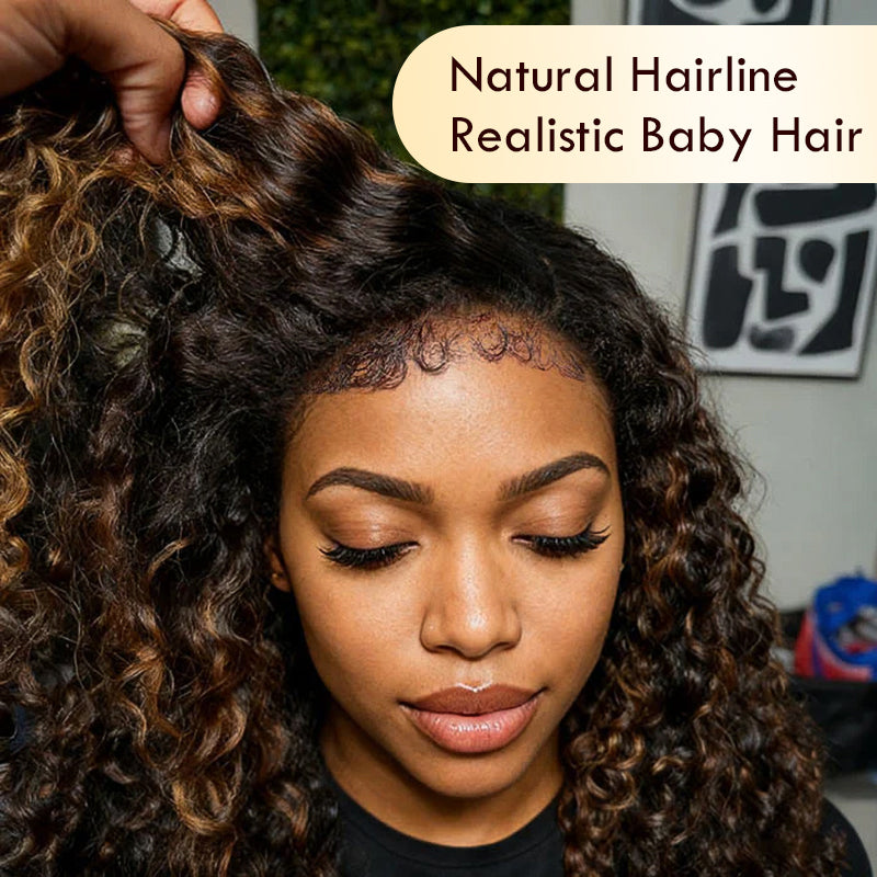 300% Density Brown Highlight Burmese Curly 13x6 Lace Front HD Transparent Lace Glueless Human Hair Wig