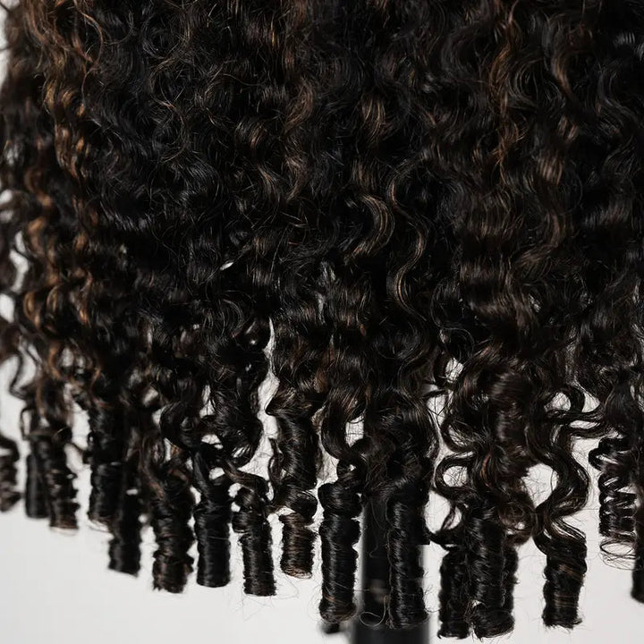300% Density Brown Highlight Burmese Curly 13x6 Lace Front HD Transparent Lace Glueless Human Hair Wig