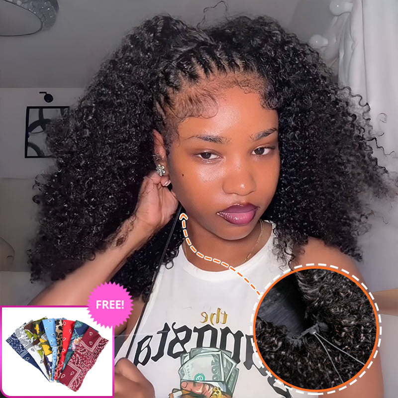 3 In 1 Half Wig | Kinky Curly Put On & Go Invisible Drawstring Glueless Flip Over Half Wig Beginner Friendly