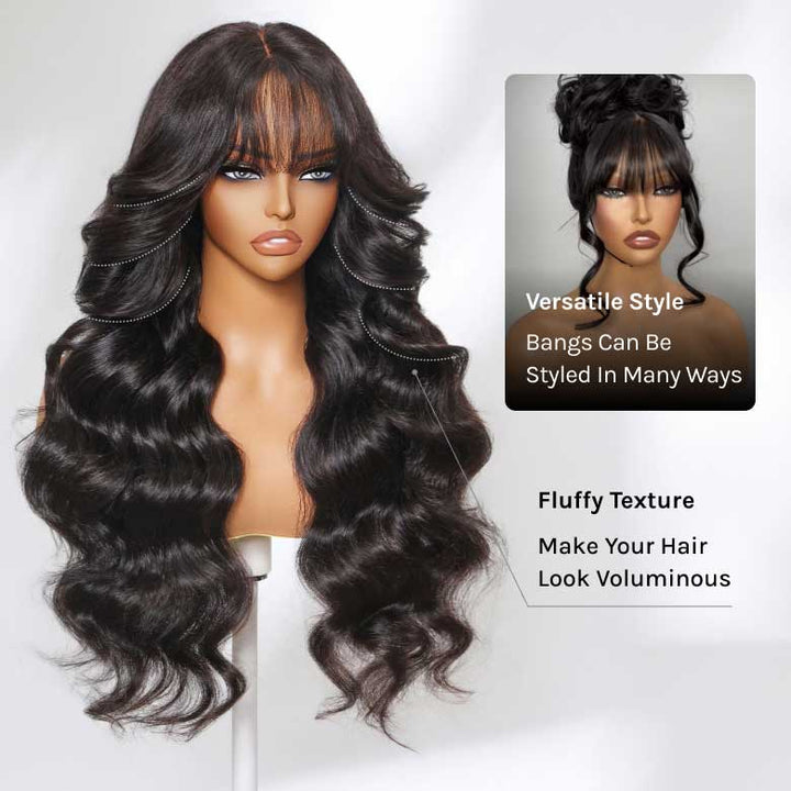 200% Density Loose Wave 13x4 Pre-Everything Lace Frontal Fluffy Wig With Face Framing Curtain Bangs