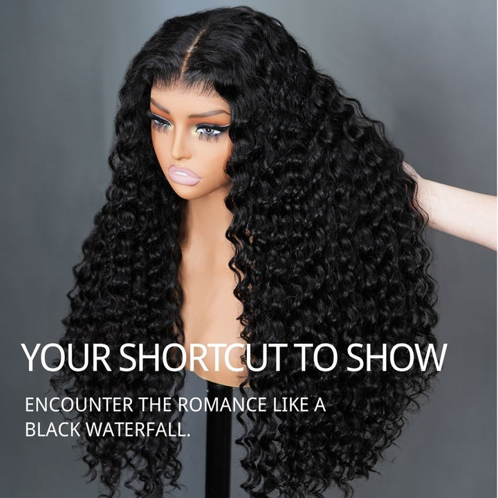 300% Density Glueless Deep Wave 7x5 / 13x4 Transparent HD Lace Front Wig Pre Plucked Hairline Virgin Human Hair - Bangjazz Hair