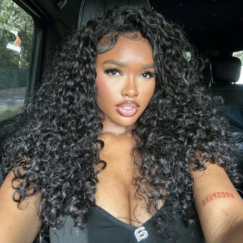 Bouncy Deep Wave Glueless Lace Wig Pre Cut Lace with Natural Hairline Clear Transparent Lace Front/Closure Natural Black Human Hair Wig - Bangjazz Hair