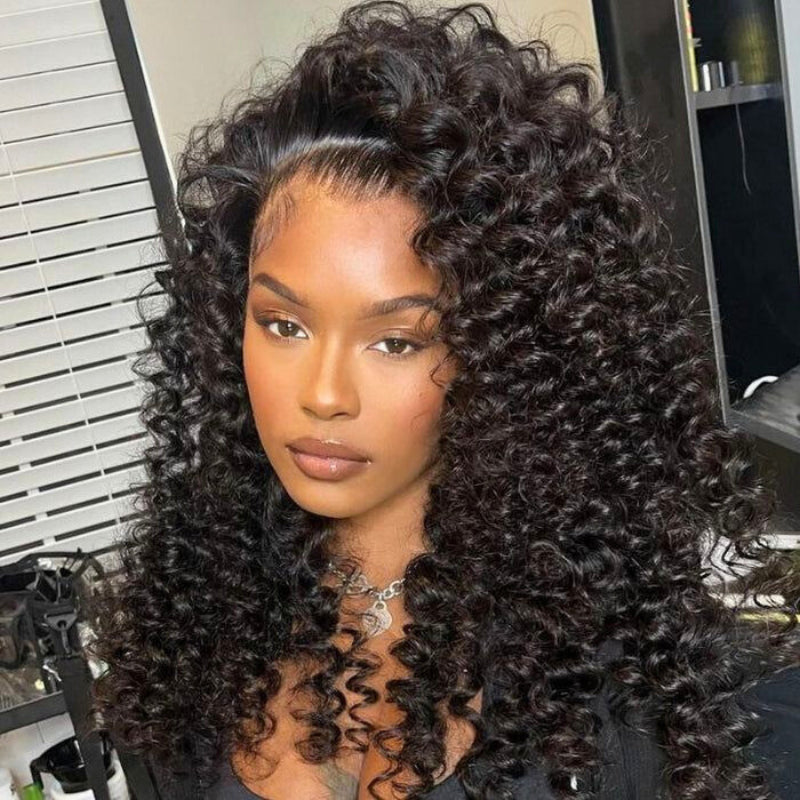 Bouncy Deep Wave Glueless Lace Wig Pre Cut Lace with Natural Hairline Clear Transparent Lace Front/Closure Natural Black Human Hair Wig - Bangjazz Hair