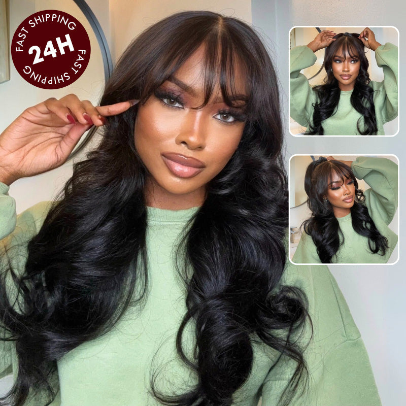 200% Density Loose Wave 13x4 Pre-Everything Lace Frontal Fluffy Wig With Face Framing Curtain Bangs