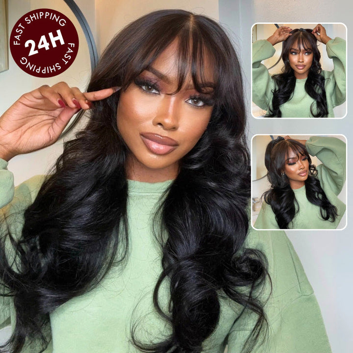 200% Density Loose Wave 13x4 Pre-Everything Lace Frontal Fluffy Wig With Face Framing Curtain Bangs