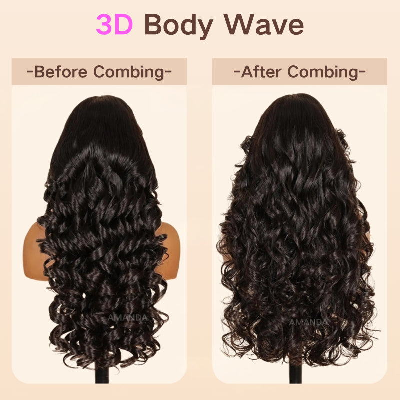 Double Drawn 3D Loose Wave Virgin Human Hair Transparent Full Lace Front Glueless Wig with Curtain Bangs