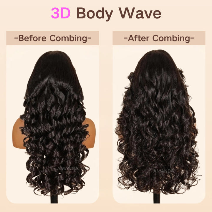 300% Density Luxury custom wigs Curtain Bangs Loose Wave Glueless 13x4 Lace Front Wigs Clear Transparent -Bangjazz Hair