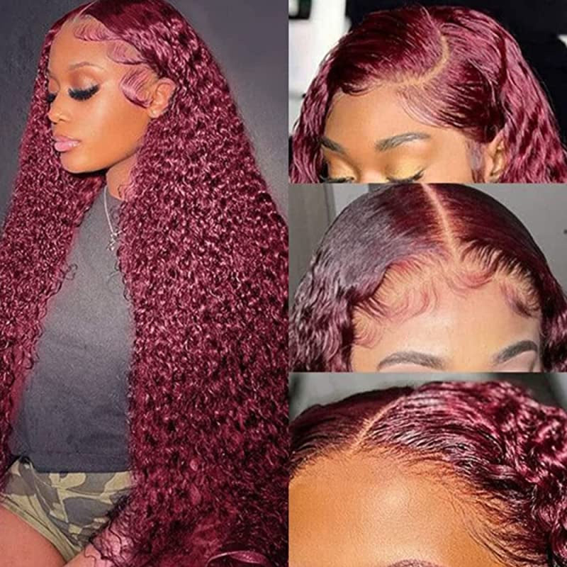 99J Burgundy Lace Front Wig Curly Colored HD Transparent Lace Human Hair Wigs - Bangjazz Hair