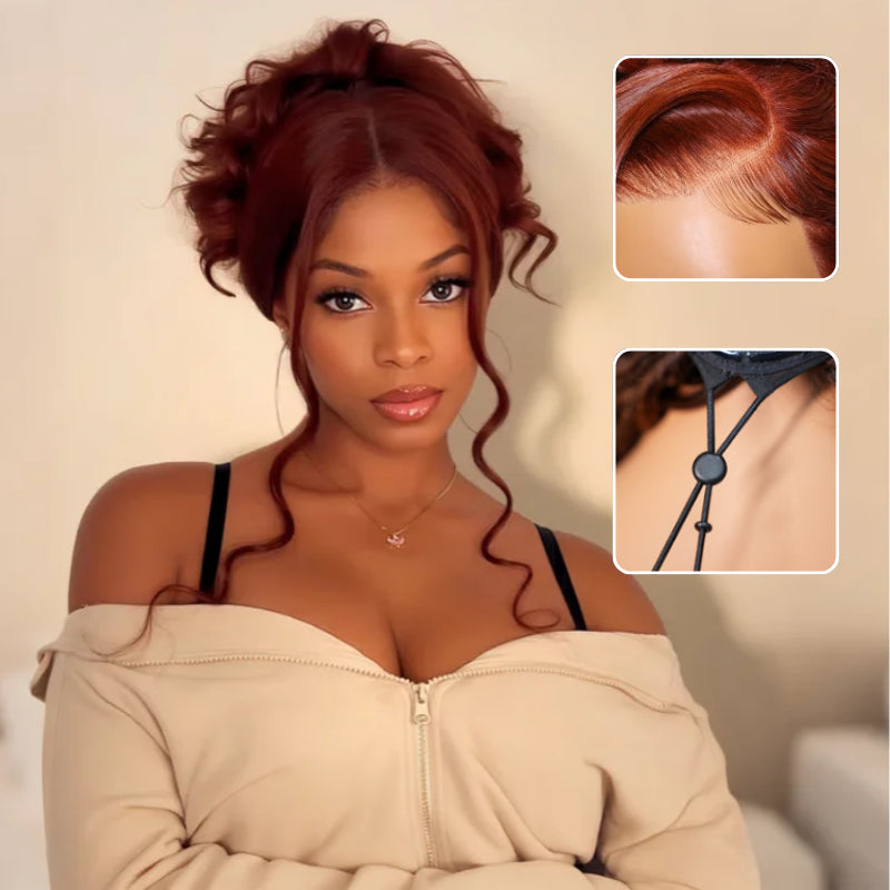 7x5 Lace Pre-styled Reddish Brown Body Wave Glueless Wig HD Transparent Lace Frontal Wig