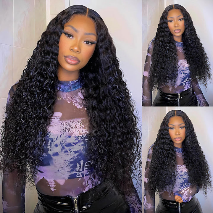 Pre Everything Water Wave 13x6 Full Lace Frontal Glueless Invisible Drawstring HD Transparent Lace Wig -Bangjazz Hair
